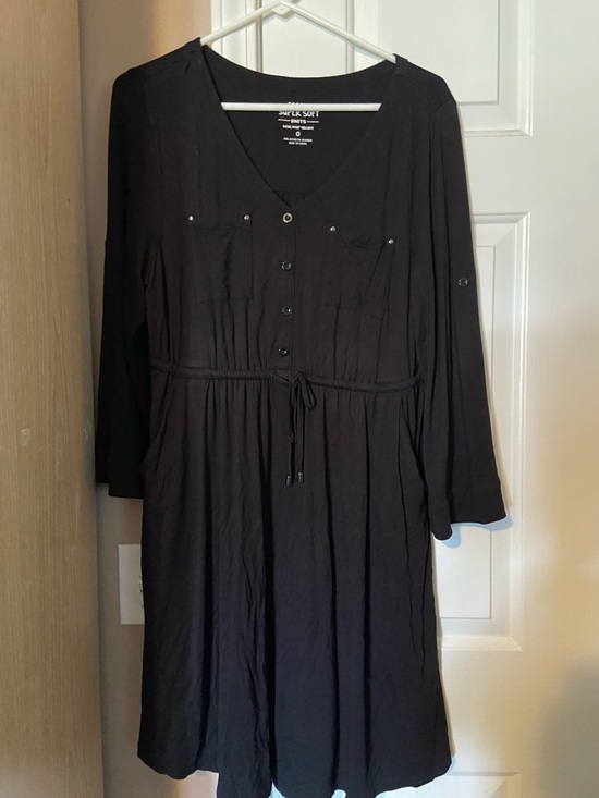 torrid Dresses & Skirts - torrid Black Long-Sleeve Button-Front Drawstring Dress